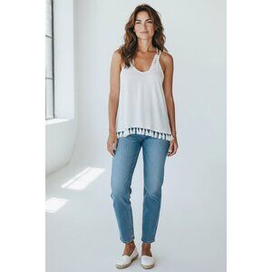 Lilly Pulitzer Nya Tassle Tank Top Womens XS White Crochet Beachy Coastal Resort